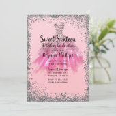 Roze Zilveren Glitter Party Jurk Sweet 16 Kaart (Staand voorkant)