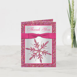 Roze Zilveren Glitter Sneeuwvlok Foto Dank je Kaar Bedankkaart
