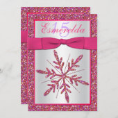 Roze, Zilveren Glitter Sneeuwvlok Quinceanera Invi Kaart (Voorkant / Achterkant)