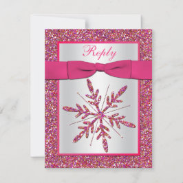 Roze, Zilveren Glitter Sneeuwvlok RSVP-kaart RSVP Kaartje