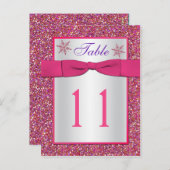 Roze, Zilveren Glitter Sneeuwvlokken Tafelnummer K (Voorkant / Achterkant)