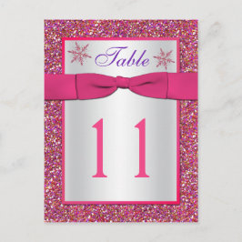 Roze, Zilveren Glitter Sneeuwvlokken Tafelnummer K