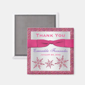 Roze, zilveren glitter Snowflakes Favor Magnet (Voorkant / Achterkant)