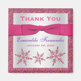 Roze, zilveren glitter Snowflakes Favor Magnet