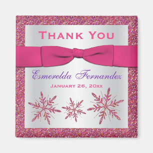 Roze, zilveren glitter Snowflakes Favor Magnet