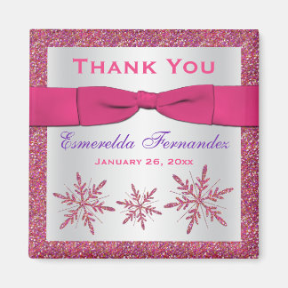 Roze, zilveren glitter Snowflakes Favor Magnet