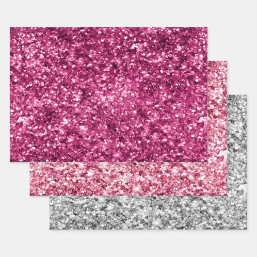 Roze & Zilveren Glitter Sparkle Inpakpapier Vel (Set)