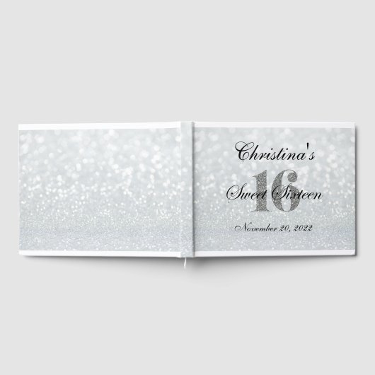 Roze Zilveren Glitter Sweet 16 Custom Guest Book Gastenboek (Volledig)