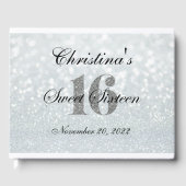 Roze Zilveren Glitter Sweet 16 Custom Guest Book Gastenboek (Voorkant)