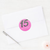 Roze & Zilveren Glitter Vijftien 15 Party Favor Ronde Sticker (Envelop)
