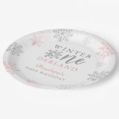 Roze Zilveren Glitter Winter Onederland 1e verjaar Papieren Bordje (Gekanteld)