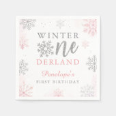 Roze Zilveren Glitter Winter Onederland 1e verjaar Servet (Voorkant)