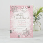  Roze Zilveren Glitter Winter Onederland Kaart (Staand voorkant)