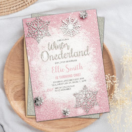 Roze Zilveren Glitter Winter Onederland Kaart
