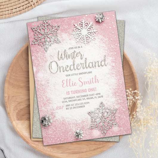  Roze Zilveren Glitter Winter Onederland Kaart