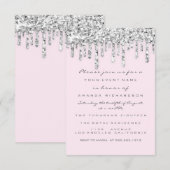 Roze Zilveren Glittereffect Druppels Bruidstaart Kaart (Voorkant / Achterkant)