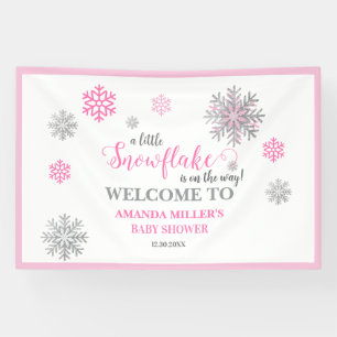 Roze Zilveren Glitterende Sneeuwvlok Winter Baby S Spandoek