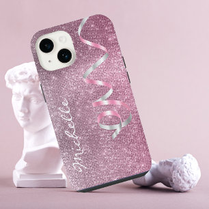 Roze Zilveren Glitterlint Glam iPhone 14 Hoesje
