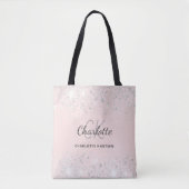 Roze zilveren glitters monogram naam tote bag (Voorkant)