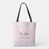 Roze zilveren glitters monogram naam tote bag (Achterkant)