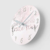 Roze, zilveren gloeiende Twinkle Little Star Ronde Klok (Hoek)