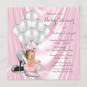Roze Zilveren Grijze Parel Hoge Hak Baby Shower Kaart