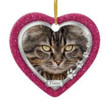 Roze Zilveren Hart Huisdier Kat Memorial Foto Kers