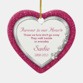 Roze Zilveren Hart Pet Dog Memorial Foto Kerstmis Keramisch Ornament (Achterkant)