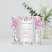 Roze Zilveren Hoge Hakken Parel Verjaardagsfeest 3 Kaart (Staand voorkant)