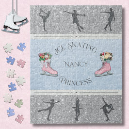 Roze Zilveren IJsschaatsende Prinses Legpuzzel