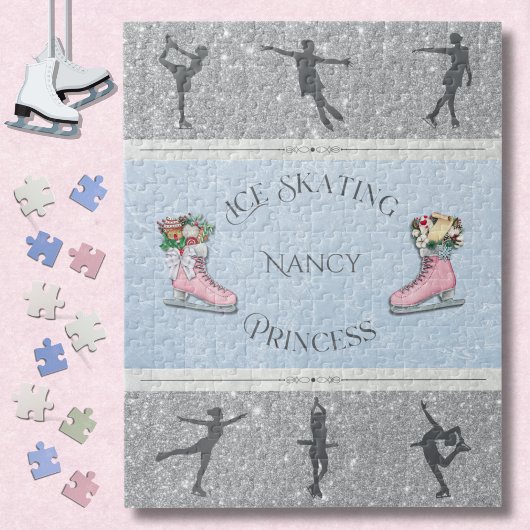 Roze Zilveren IJsschaatsende Prinses Legpuzzel