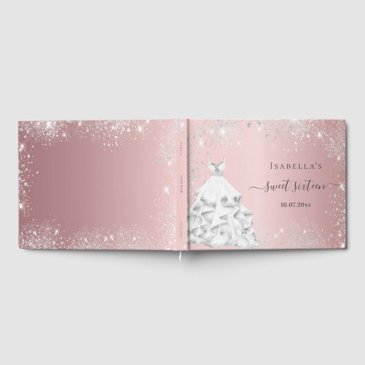 Roze zilveren jurk glitter Sweet 16 Gastenboek (Volledig)