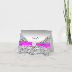 Roze Zilveren Kant Werk 'Dankjewel' Kaarten