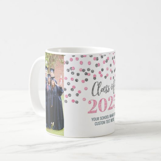 Roze Zilveren Klasse van 2025 Koffie Mok (Voorkant links)