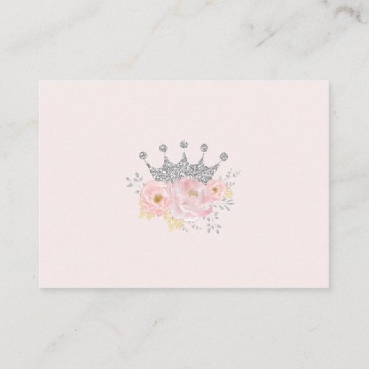 Roze Zilveren Kroon Prinses Baby Meisje Luier Raff Informatiekaartje (Achterkant)