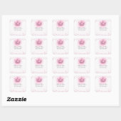 Roze & Zilveren Kroonpartij Confetti Favor Vierkante Sticker (Vel)