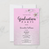 Roze zilveren lavendel glitter bloem Afstuderen Kaart (Voorkant)