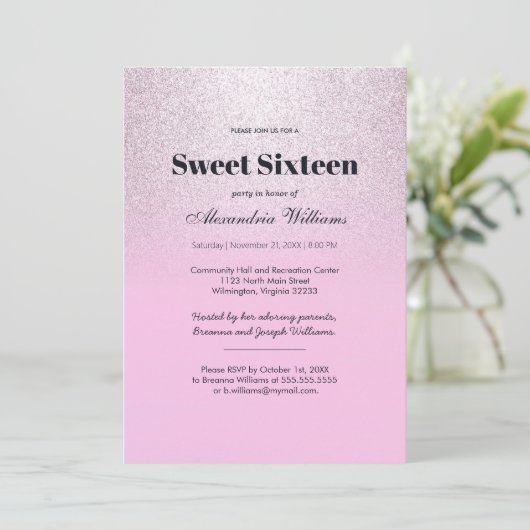 Roze zilveren lavendel gradiënt glitter Sweet 16 Kaart (Staand voorkant)