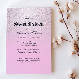 Roze zilveren lavendel gradiënt glitter Sweet 16 Kaart