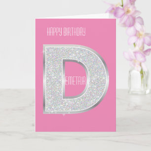 Roze Zilveren Letter D Kaart