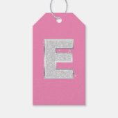 Roze zilveren letter E Cadeaulabel (Voorkant)