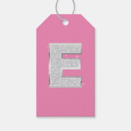 Roze zilveren letter E Cadeaulabel