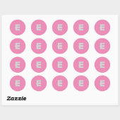 Roze zilveren letter E Ronde Sticker (Vel)