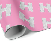 Roze zilveren letter H Cadeaupapier (Rol Hoek)