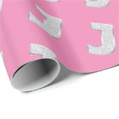 Roze zilveren letter J Cadeaupapier (Rol Hoek)