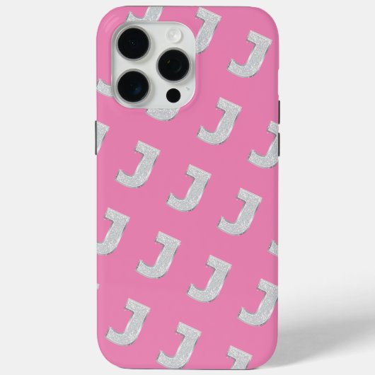 Roze zilveren letter J Case-Mate iPhone Case (Achterkant)