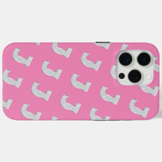 Roze zilveren letter J Case-Mate iPhone Case (Achterkant (horizontaal))