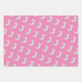 Roze zilveren letter J Inpakpapier Vel