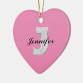 Roze zilveren letter J Keramisch Ornament (Links)