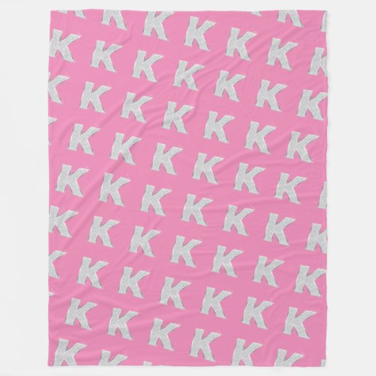Roze zilveren letter K Fleece Deken (Voorkant)